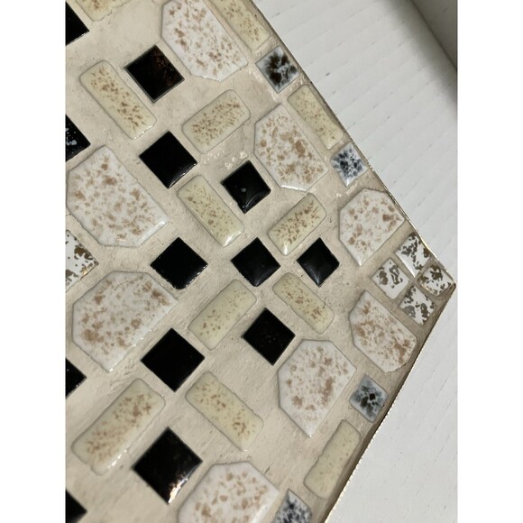 Large Vintage Mosaic  Tile  platter, White Red Black Gold square tiles MCM - Picture 8 of 16
